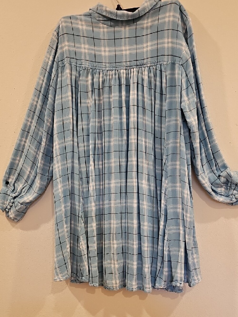 Roaman's Light Blue Plaid Tunic with Floral Embroidery - Picture 5 of 5